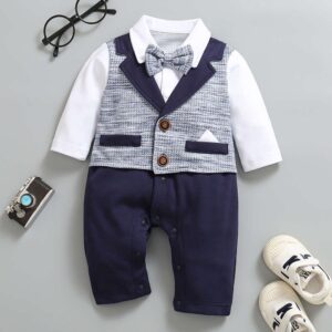 Boys Navy Full-Sleeve Solid Bodysuit