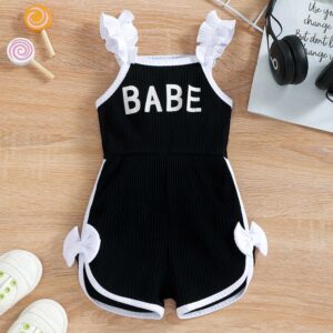 Girls Black Text Print Slim Fit Playsuit